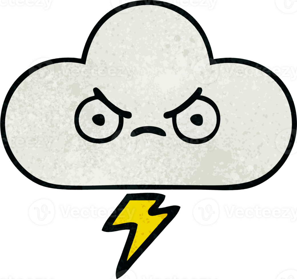 retro grunge texture cartoon of a thunder cloud png