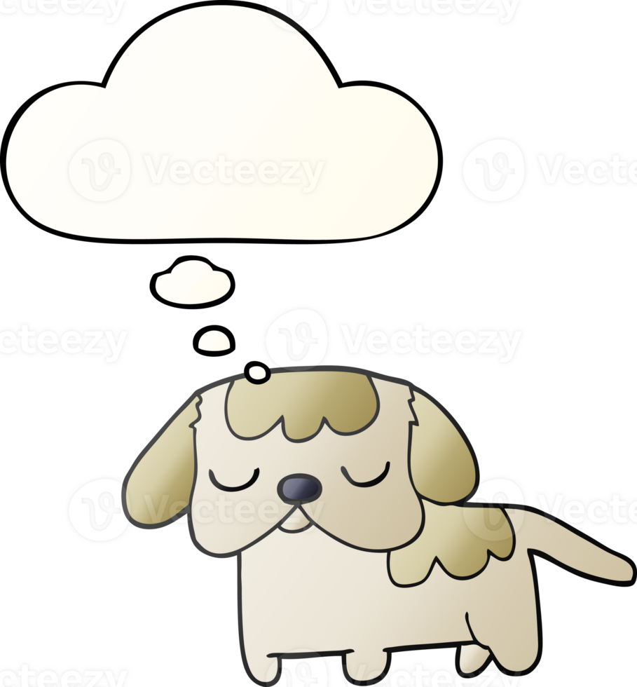 cute cartoon puppy with thought bubble in smooth gradient style png