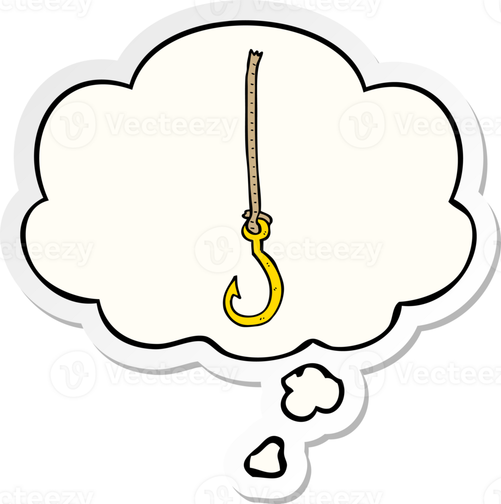 cartoon fish hook with thought bubble as a printed sticker png