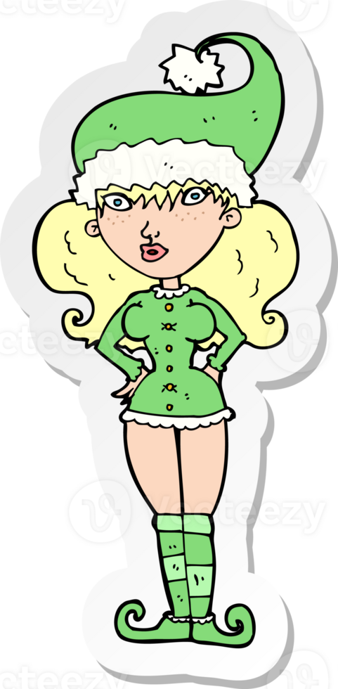 sticker of a cartoon santas helper woman png