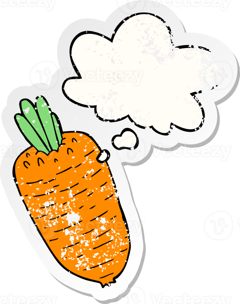 cartoon vegetable with thought bubble as a distressed worn sticker png