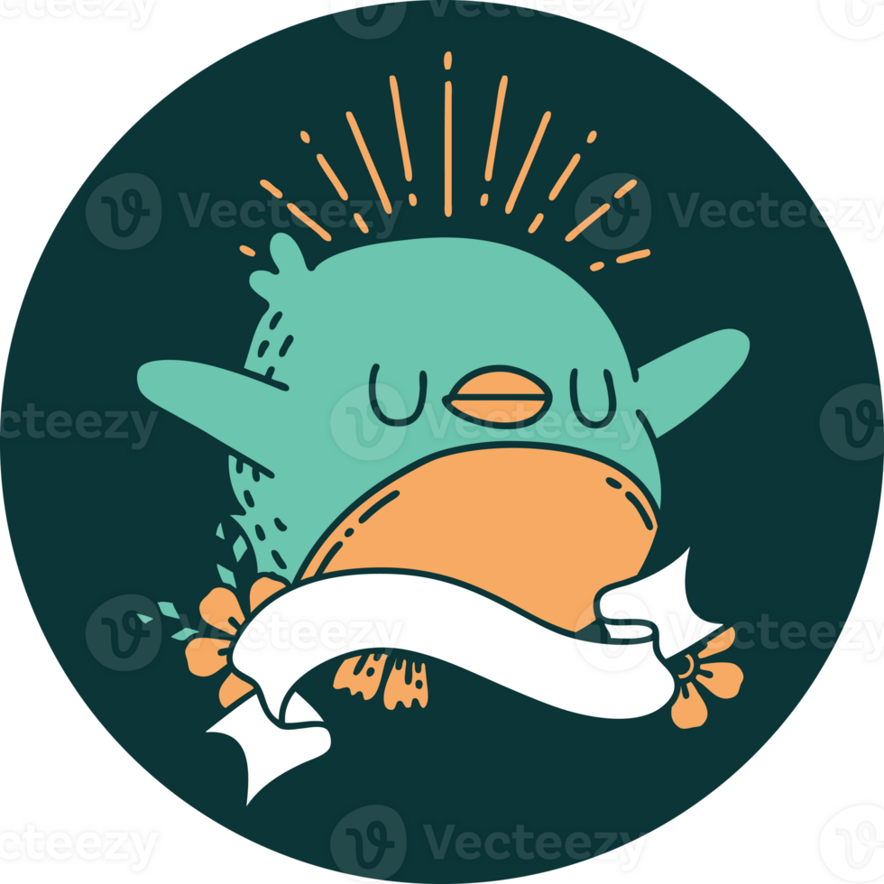 icon of a tattoo style flapping robin png
