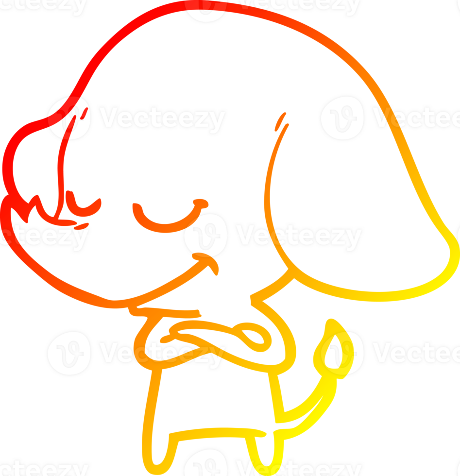 warm gradient line drawing of a cartoon smiling elephant with crossed arms png