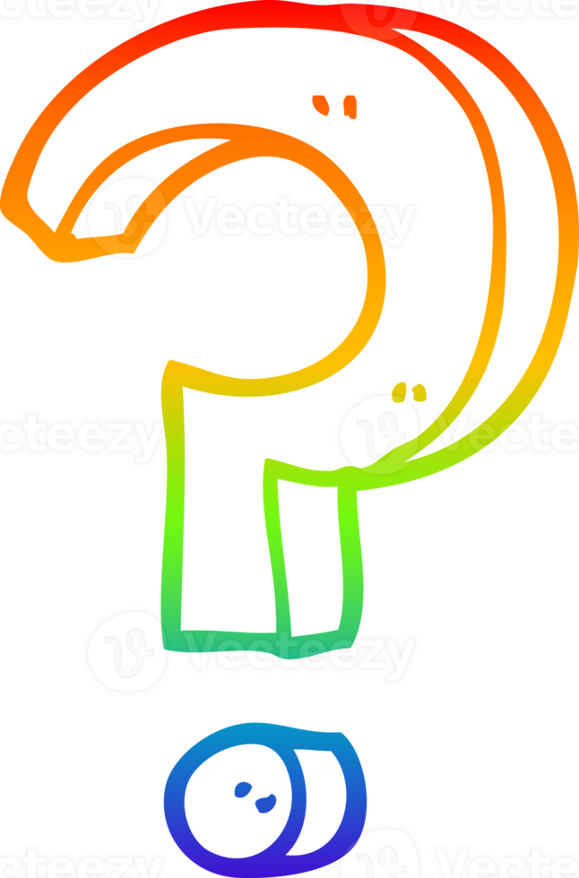 rainbow gradient line drawing of a cartoon question mark png