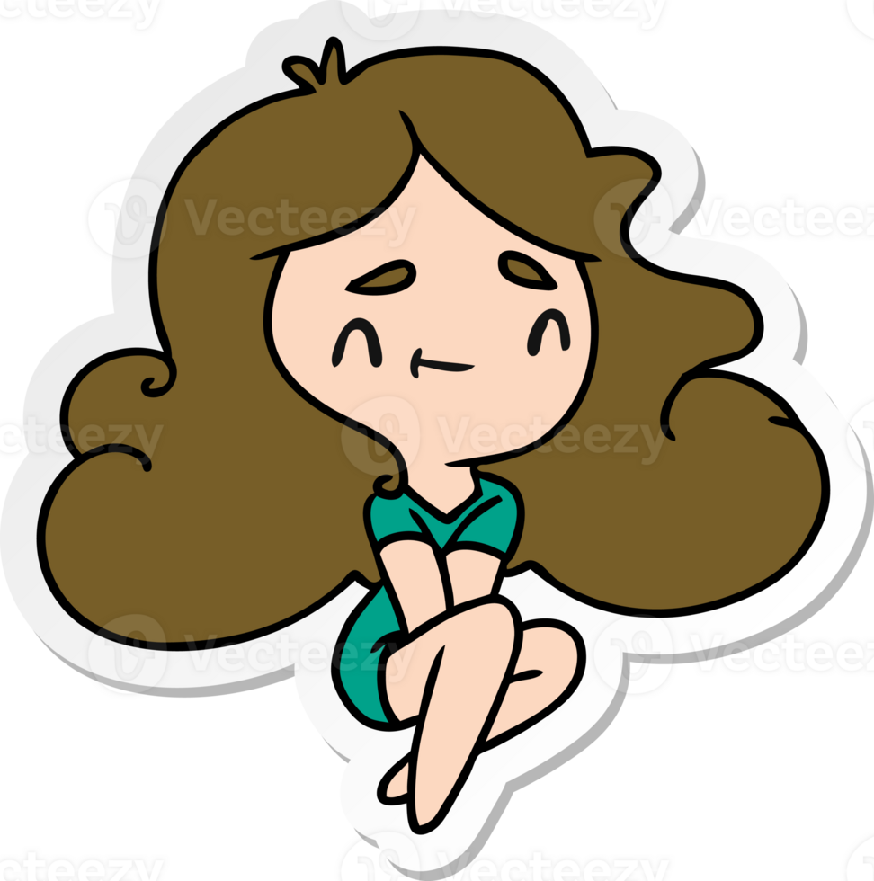 sticker cartoon illustration of a cute kawaii girl png