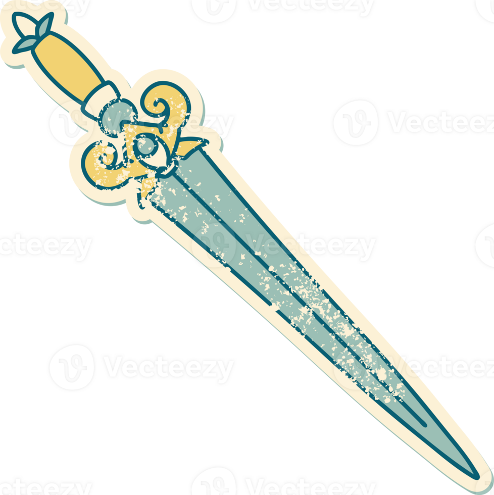 iconic distressed sticker tattoo style image of a dagger png