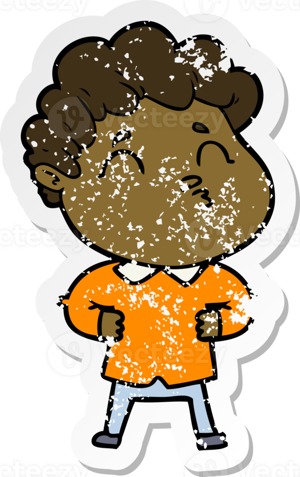 distressed sticker of a cartoon man pouting png