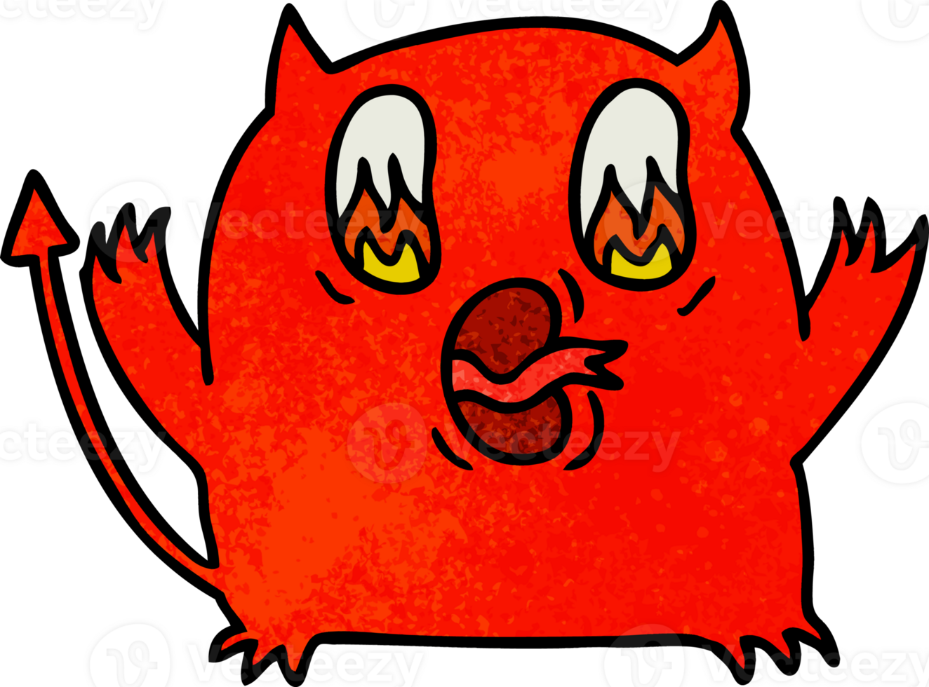 hand drawn textured cartoon of cute kawaii red demon png