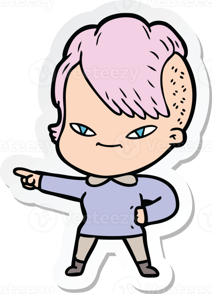 sticker of a cute cartoon girl with hipster haircut png