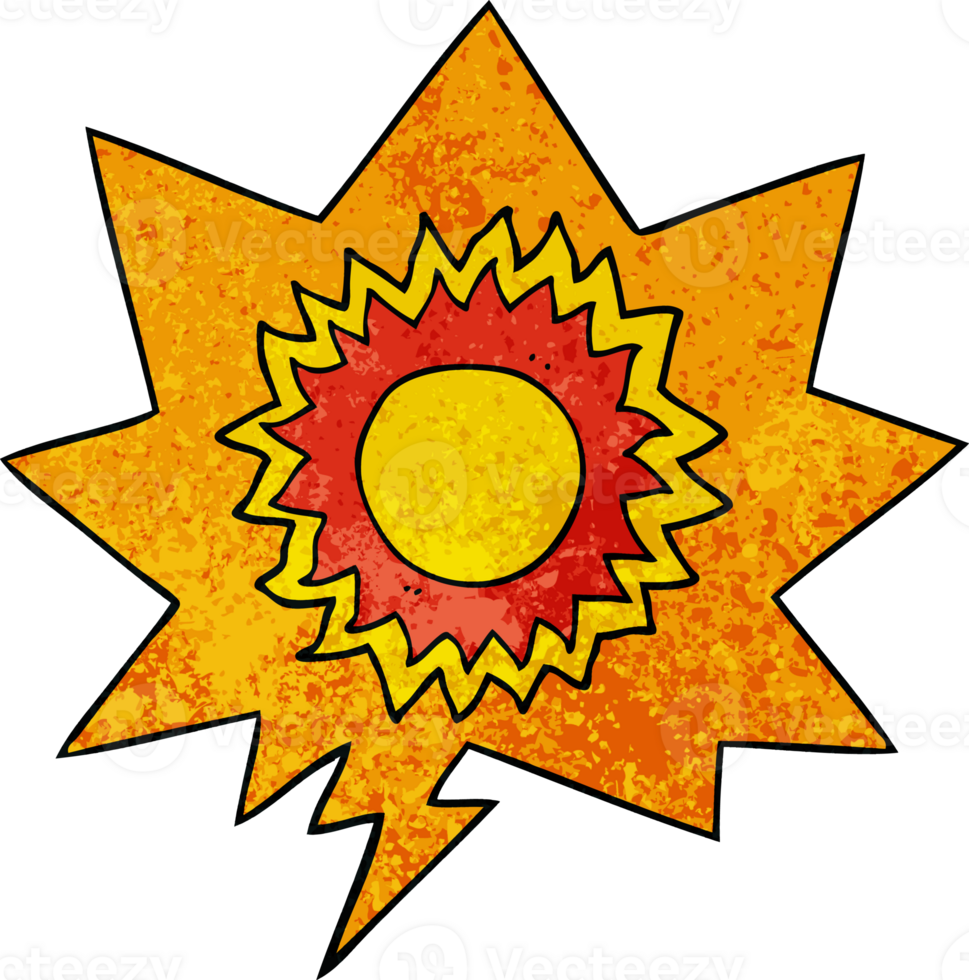 cartoon sun with speech bubble in retro texture style png