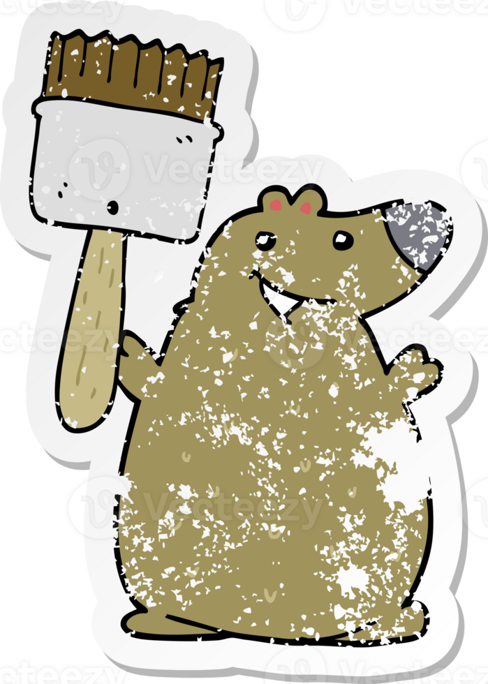 distressed sticker of a cartoon bear with paint brush png