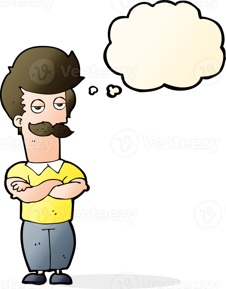 cartoon mustache muscle man with thought bubble png