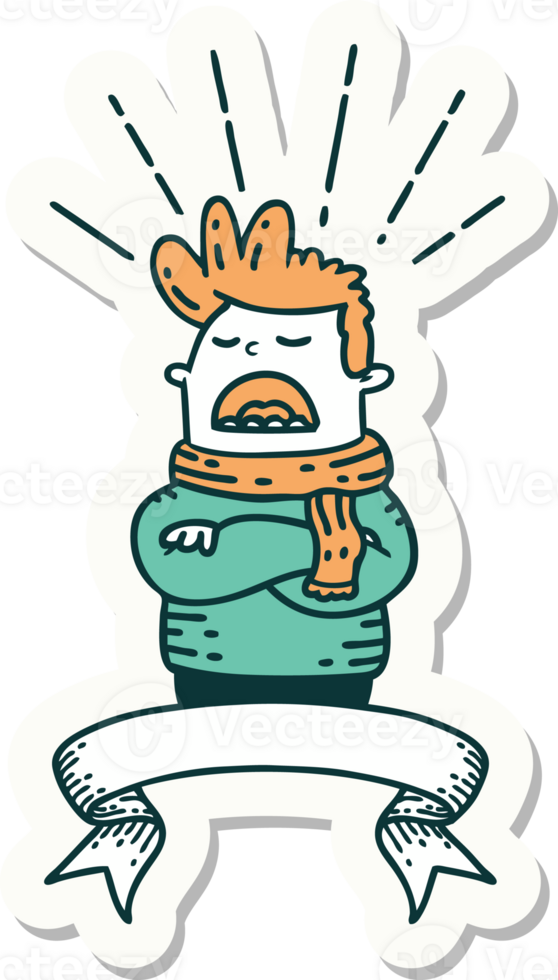 sticker of tattoo style man wearing scarf png