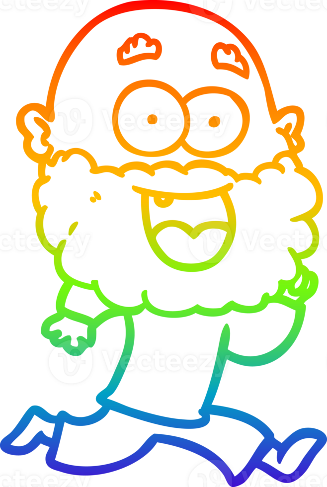 rainbow gradient line drawing cartoon crazy happy man with beard running png