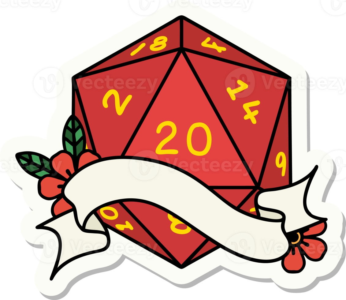 natural twenty D20 dice roll sticker png