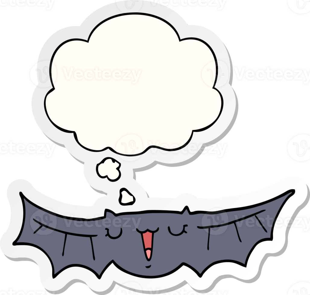 cartoon bat and thought bubble as a printed sticker png