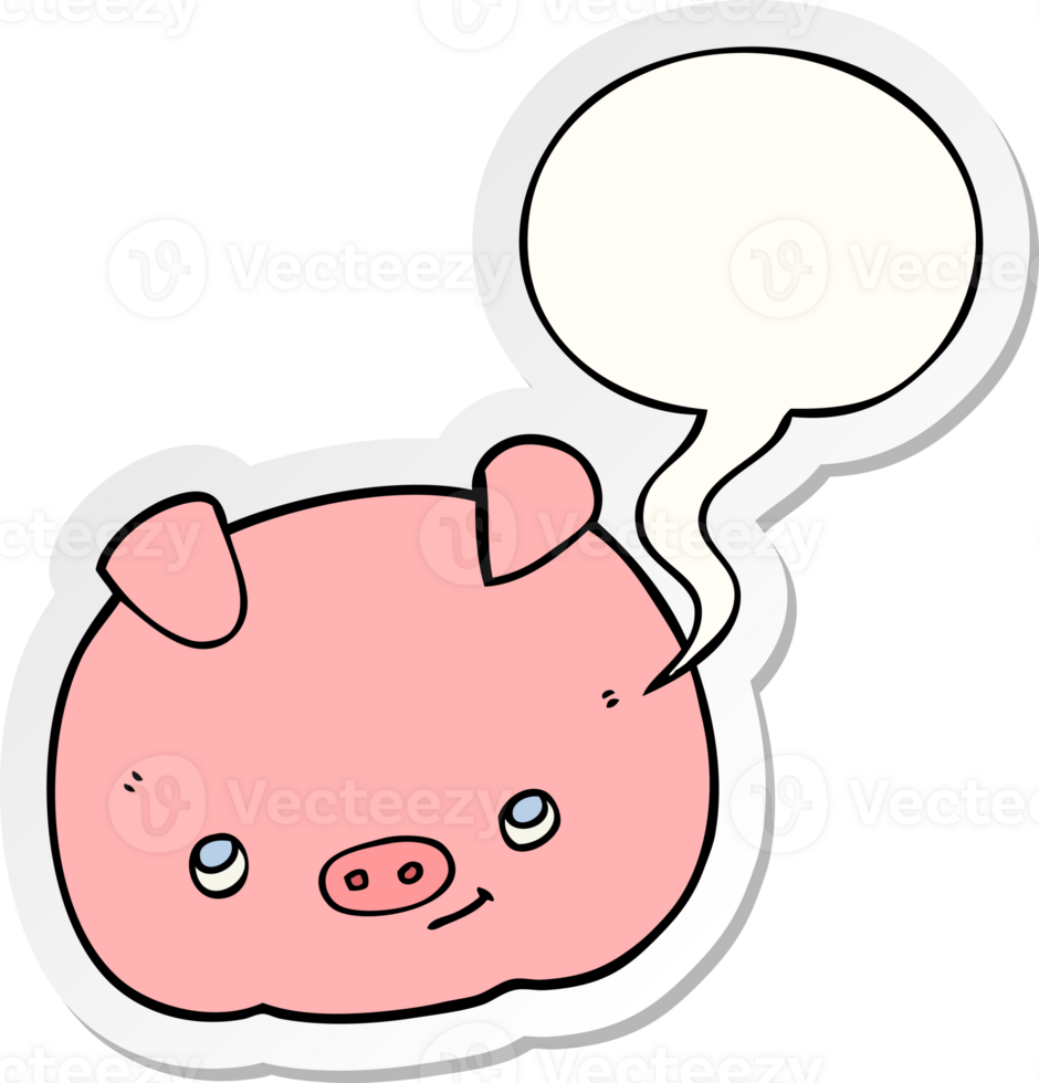 cartoon happy pig and speech bubble sticker png