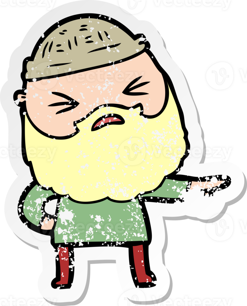 distressed sticker of a cartoon man with beard png