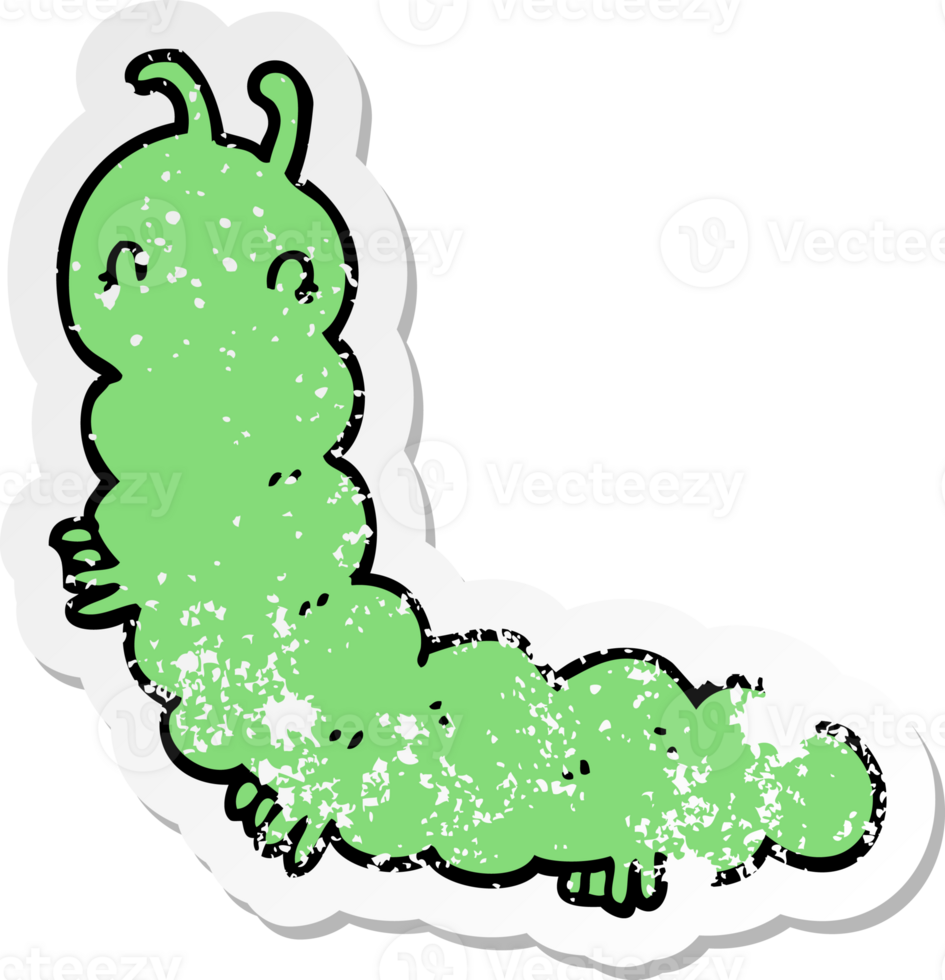 distressed sticker of a cartoon caterpillar png