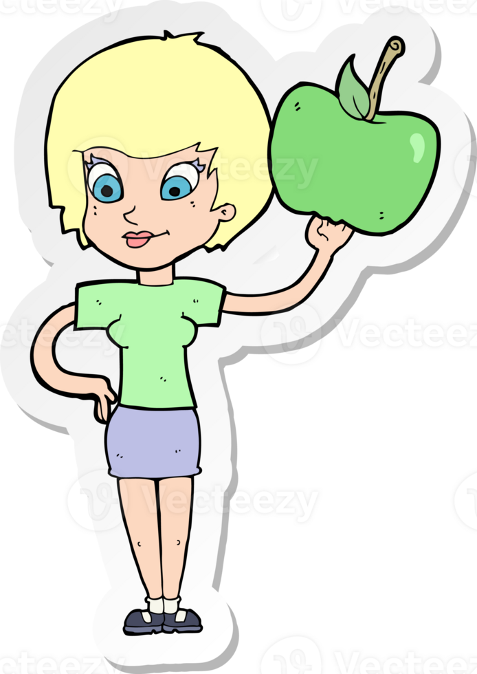 sticker of a cartoon woman holding apple png
