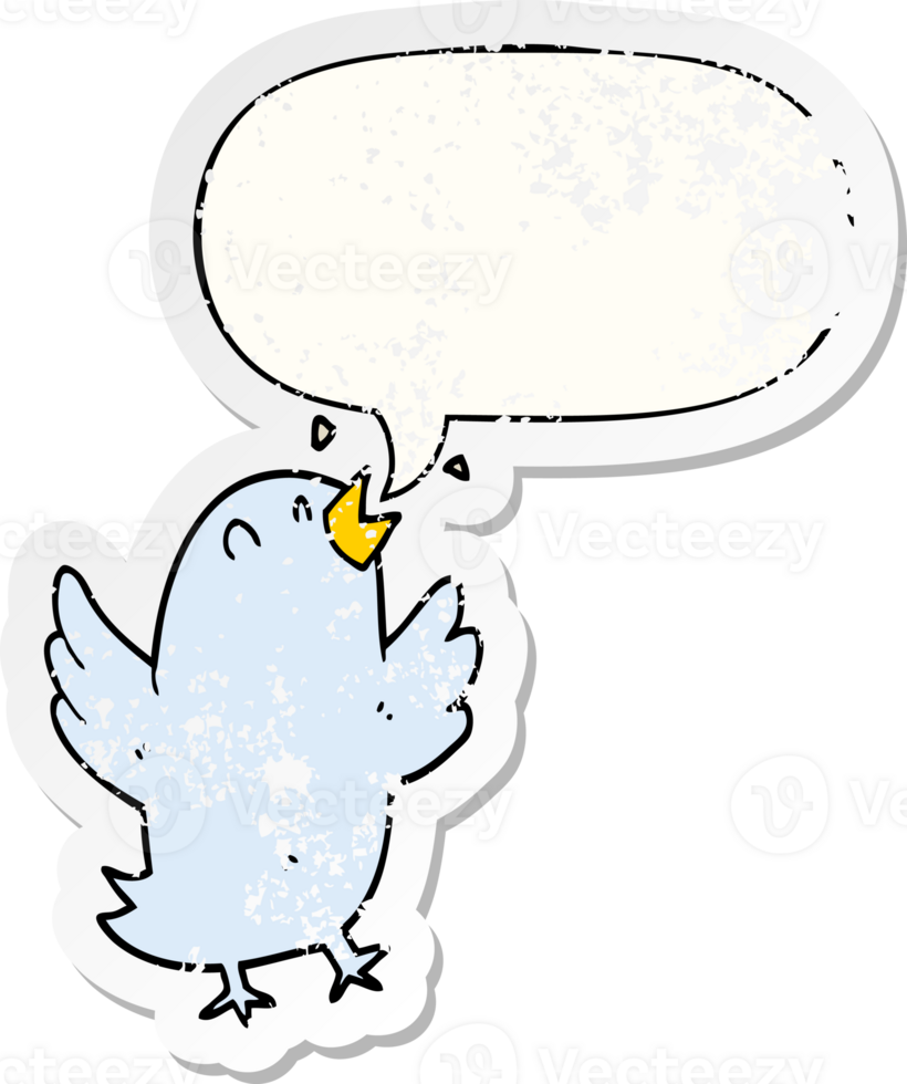 cartoon bird singing and speech bubble distressed sticker png