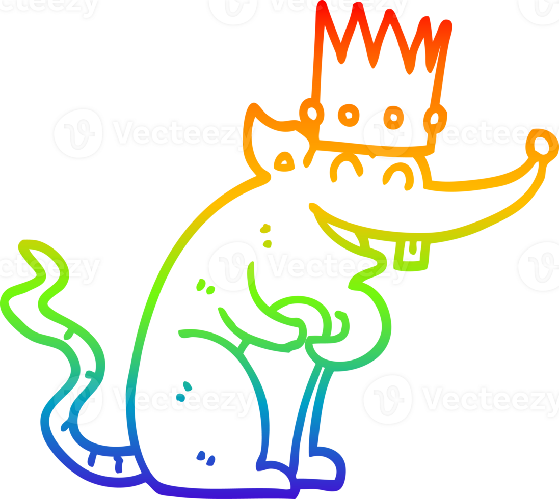 rainbow gradient line drawing cartoon rat king laughing png