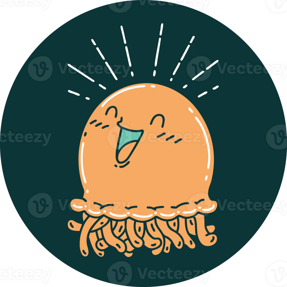 icon of tattoo style happy jellyfish png