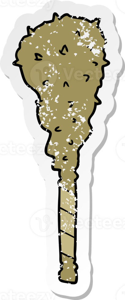 distressed sticker of a cartoon primitive club png