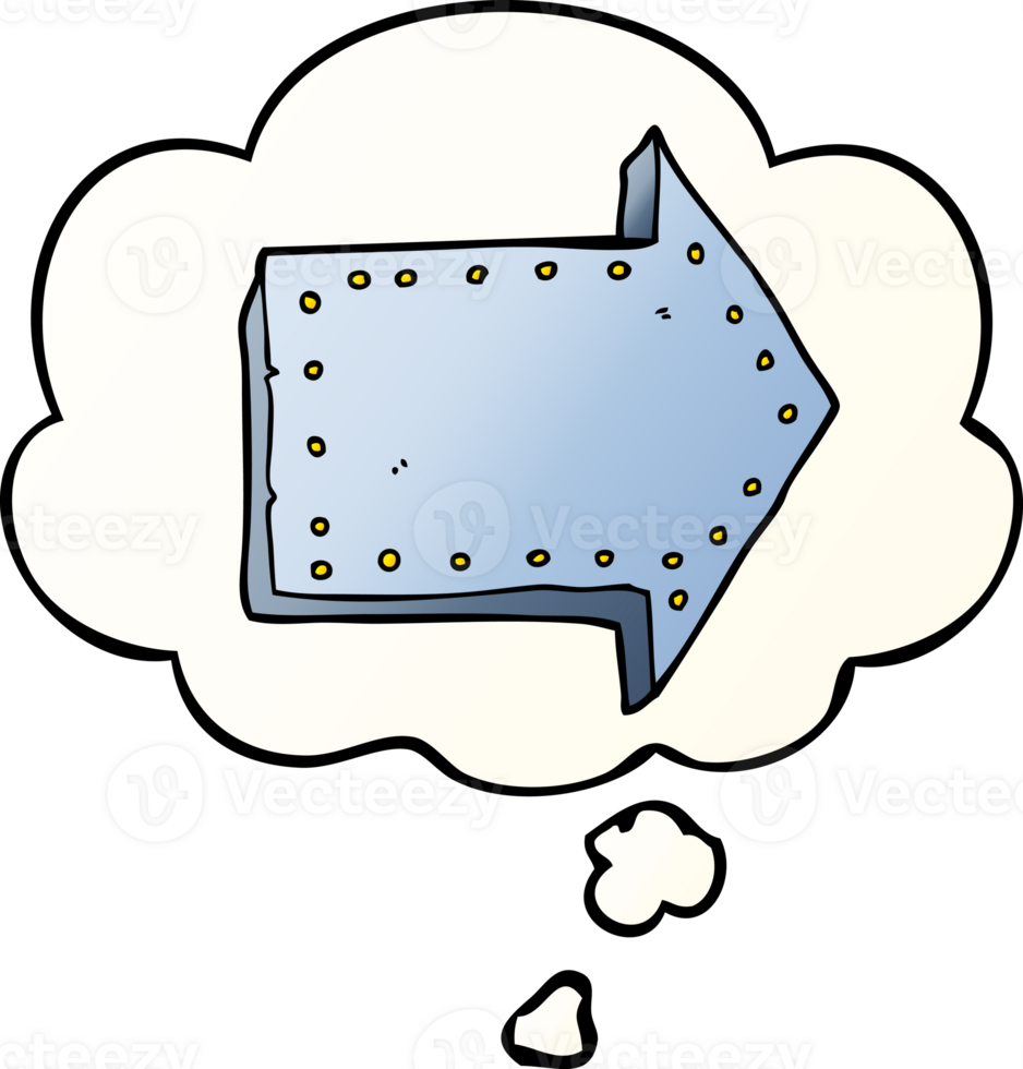 flèche pointant vers le dessin animé et bulle de pensée dans un style de dégradé lisse png