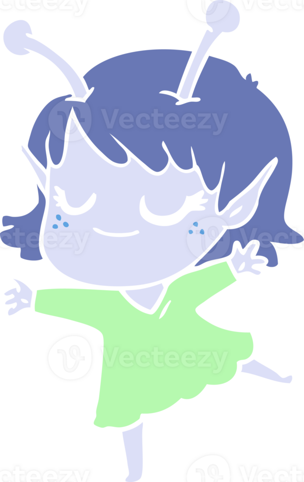 smiling alien girl flat color style cartoon dancing png