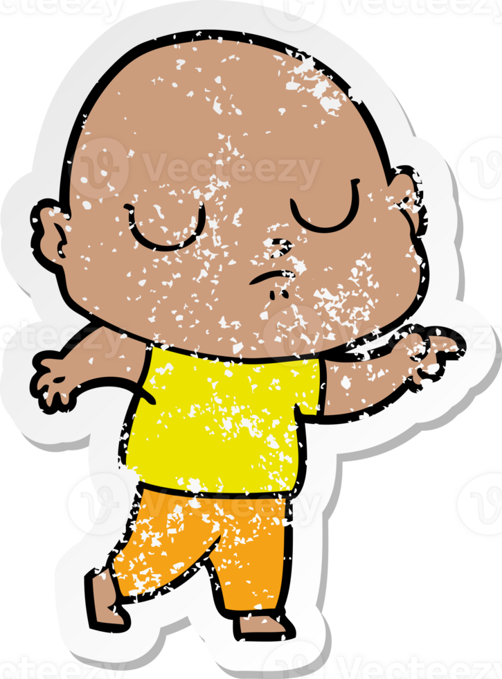 distressed sticker of a cartoon bald man png