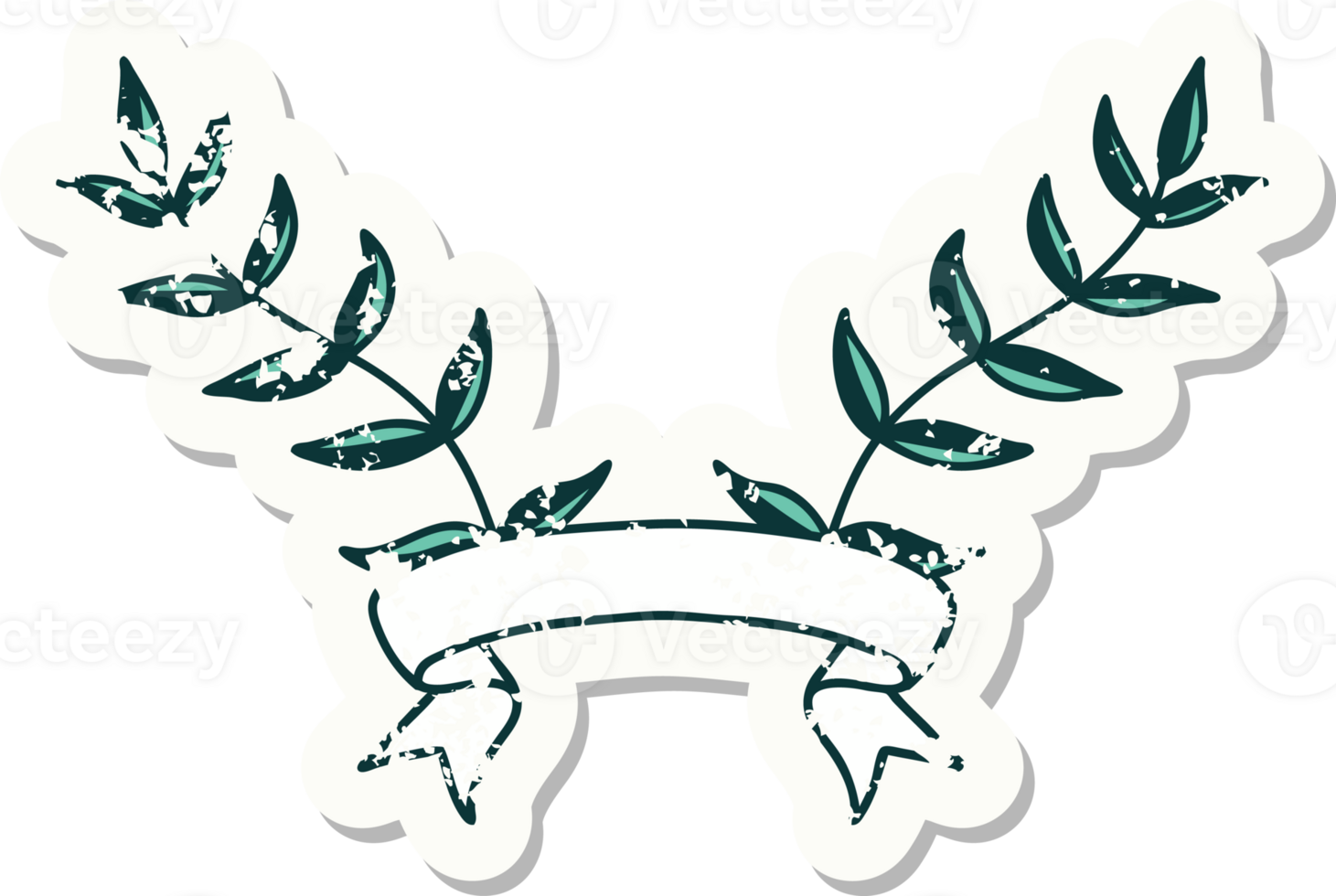 grunge sticker with banner of leaves png