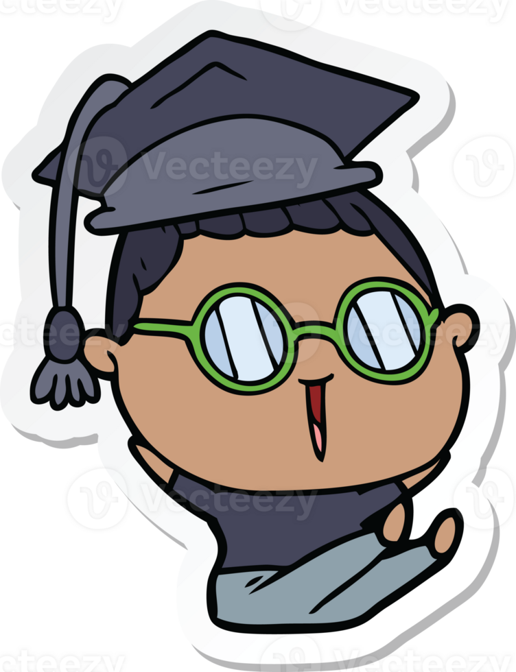 sticker of a cartoon graduate wearing spectacles png