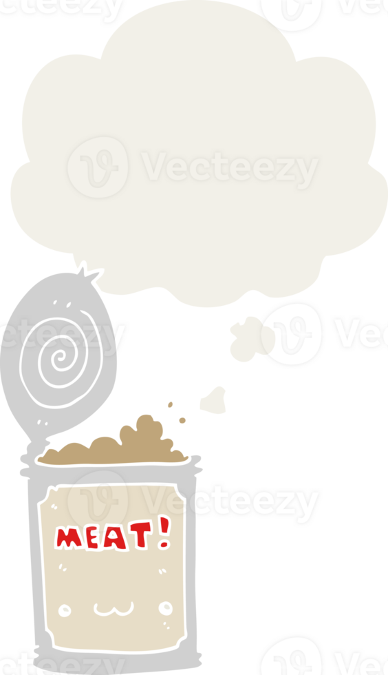 cartoon canned food and thought bubble in retro style png