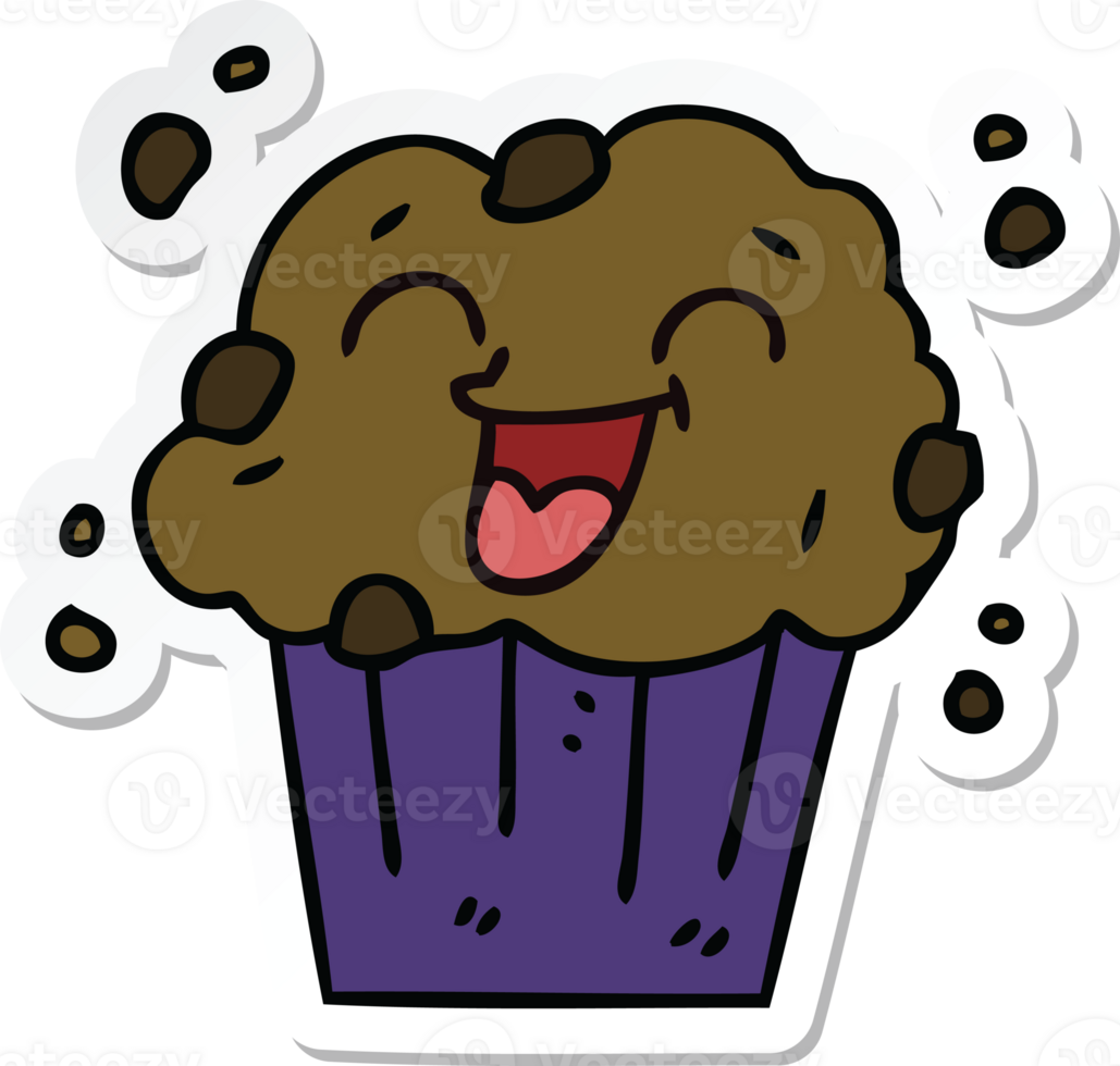 sticker of a quirky hand drawn cartoon happy muffin png