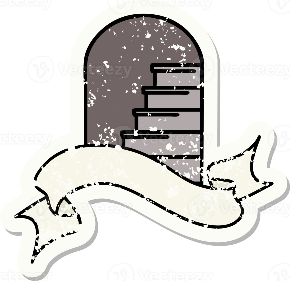 grunge sticker with banner of a doorway to steps png