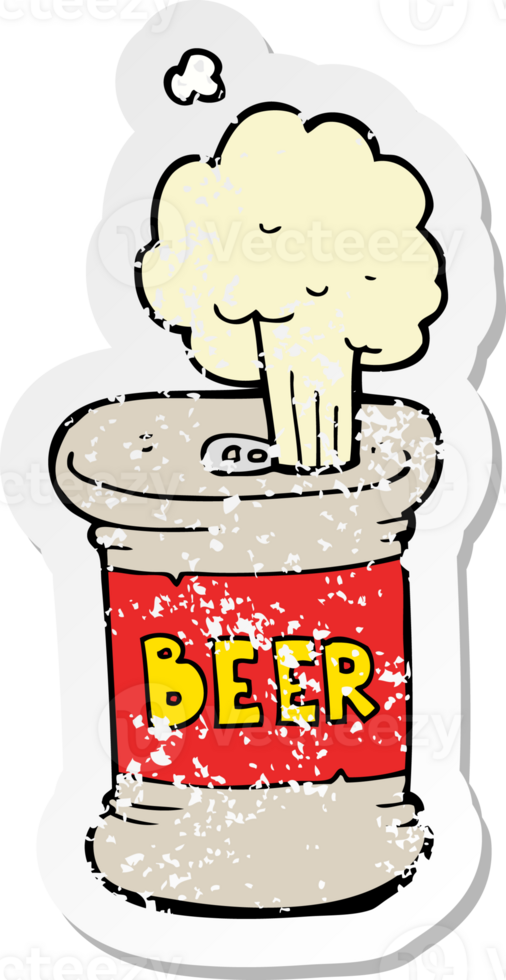 retro distressed sticker of a cartoon beer can png