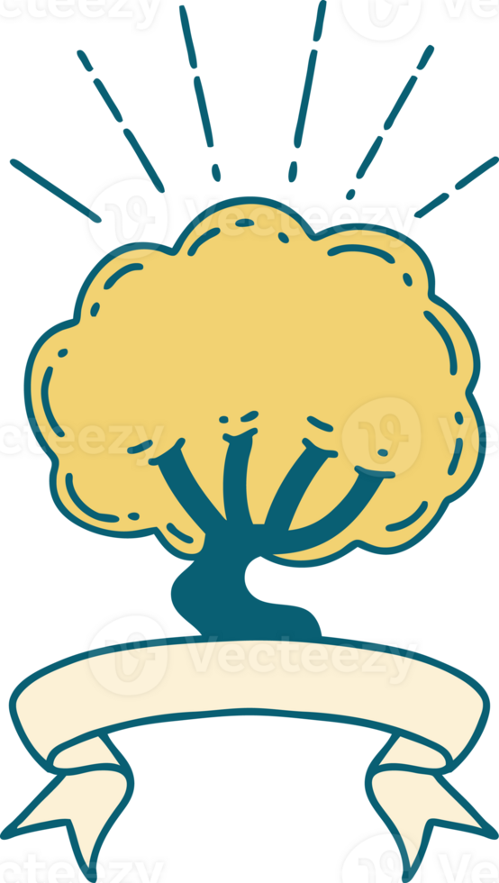 banner with tattoo style tree png