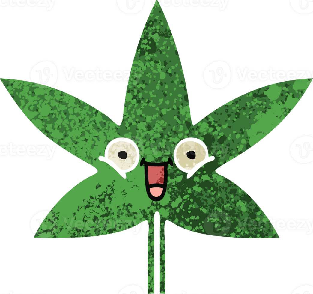 feuille de marijuana de dessin animé de style illustration rétro png