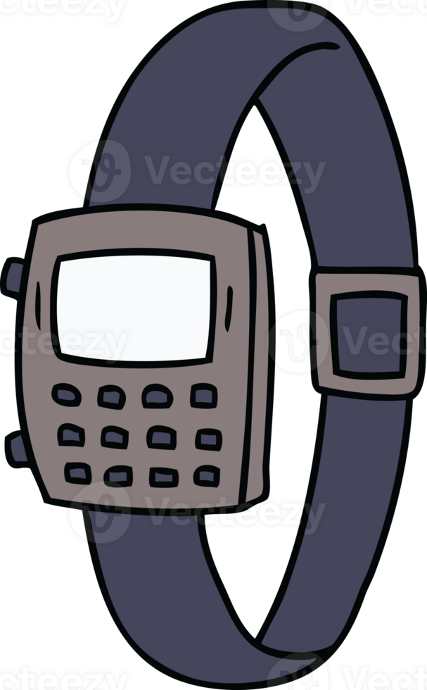 cartoon doodle of a retro watch png