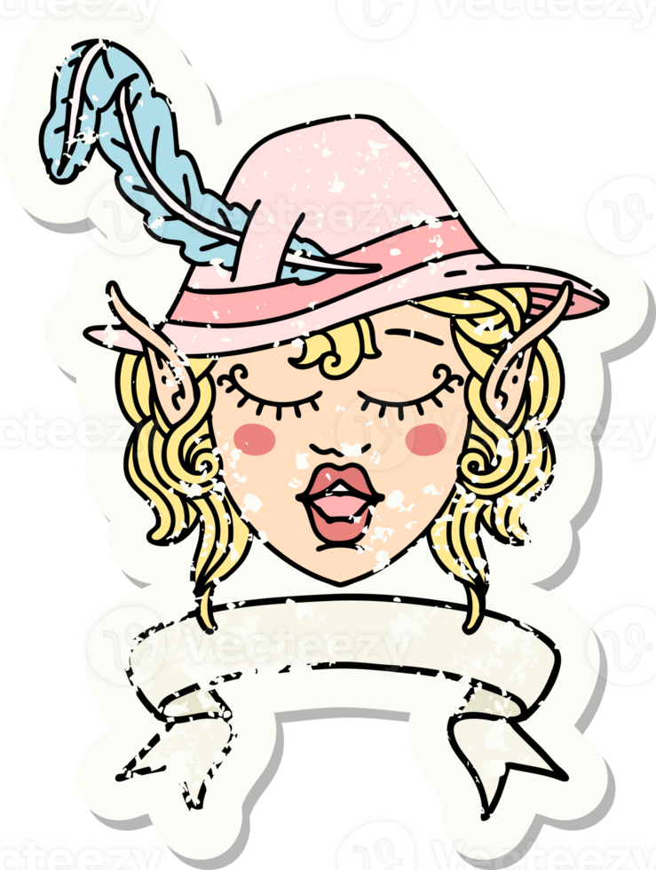 singing elf bard character face with banner illustration png