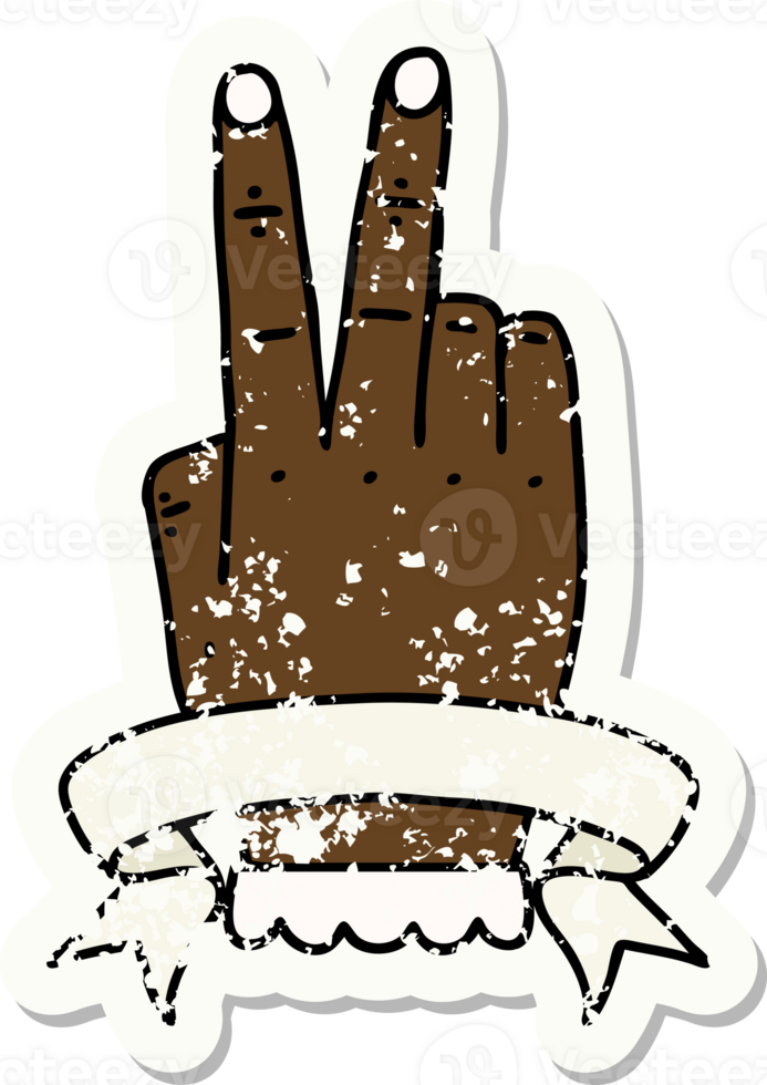 victory v hand gesture with banner illustration png