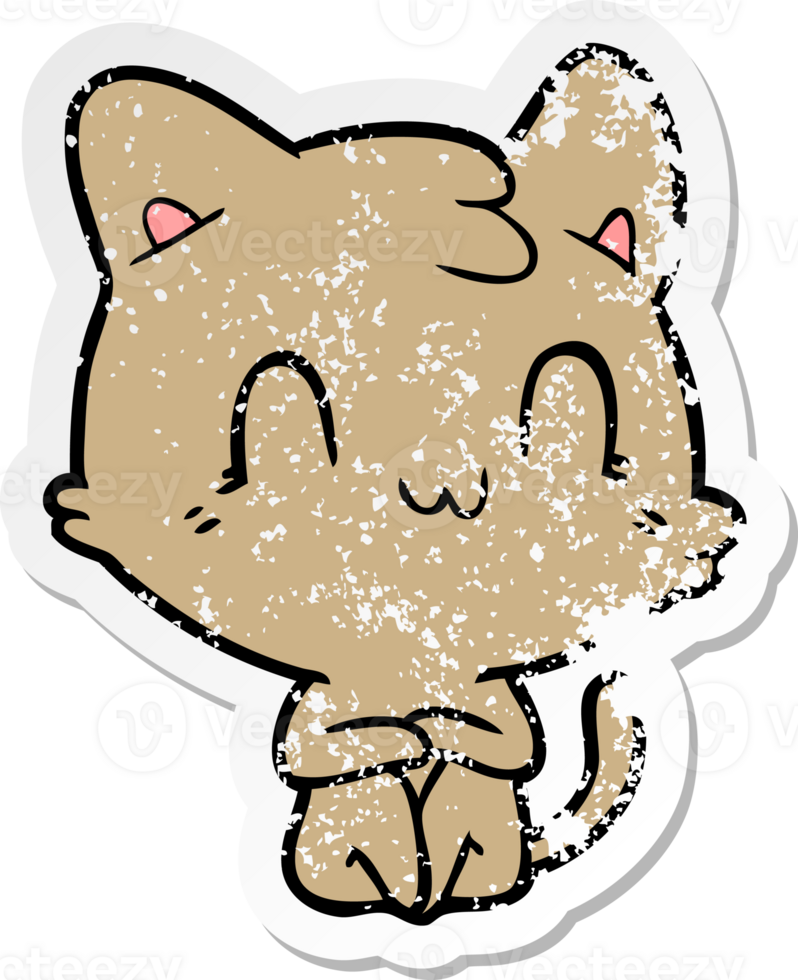 distressed sticker of a cartoon happy cat png