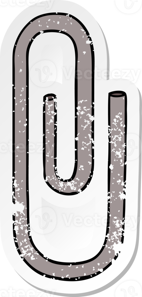 distressed sticker of a cartoon paperclip png