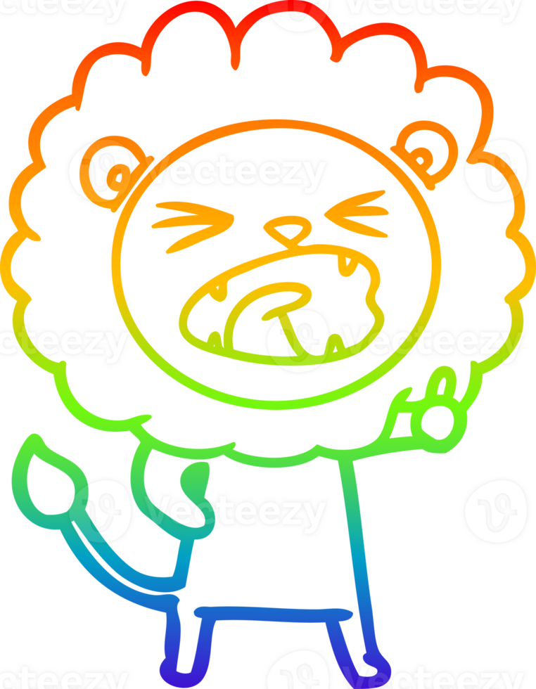 rainbow gradient line drawing cartoon lion png