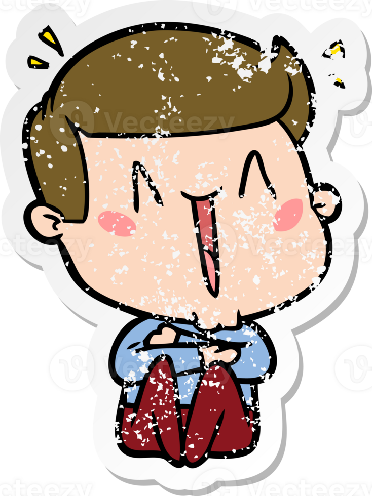 distressed sticker of a cartoon happy man png