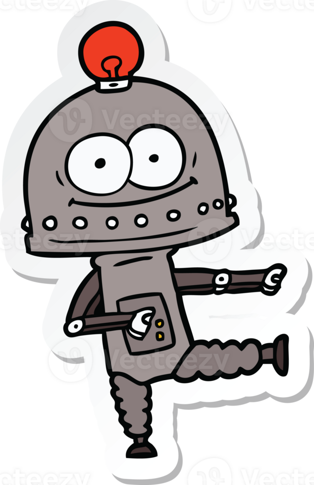 sticker of a happy carton robot with light bulb png