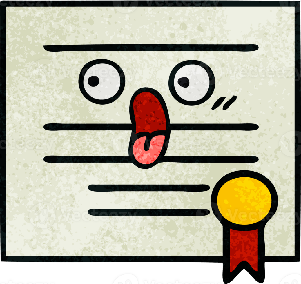 retro grunge texture cartoon graduation diploma png
