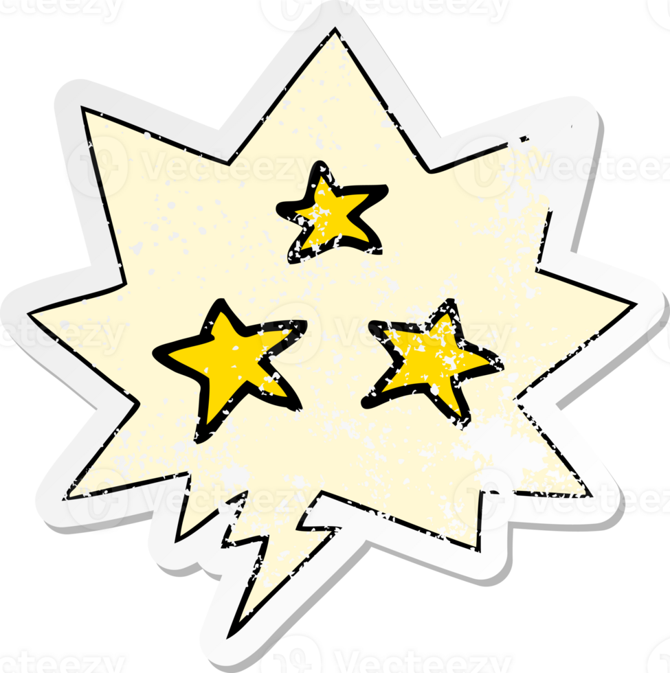 cartoon stars and speech bubble distressed sticker png