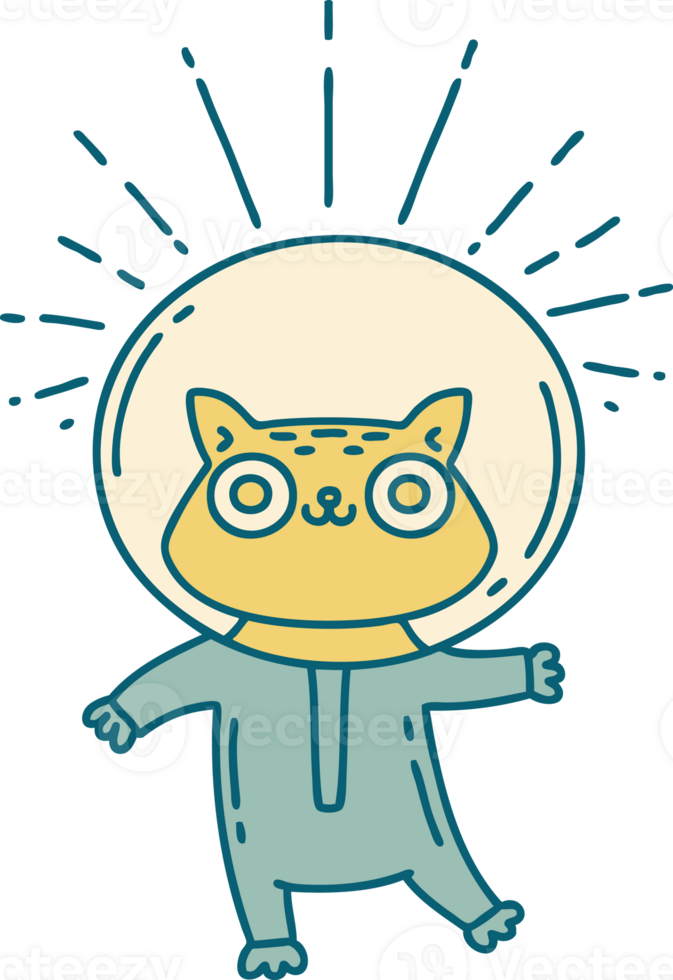 traditional tattoo style cat in astronaut suit png